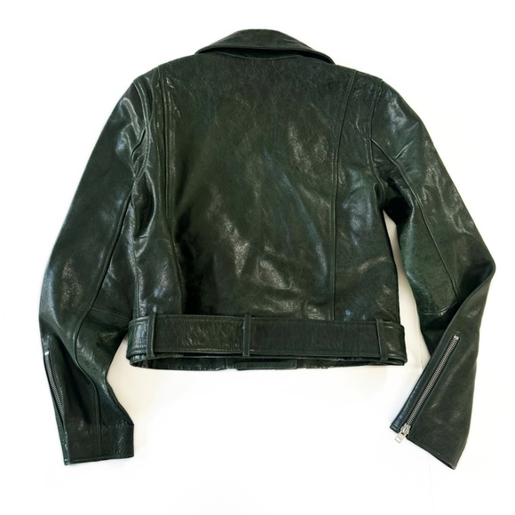 J.Crew Collection Green Crackled Leather Cropped Moto Jacket Womens Size 2 - Picture 9 of 9